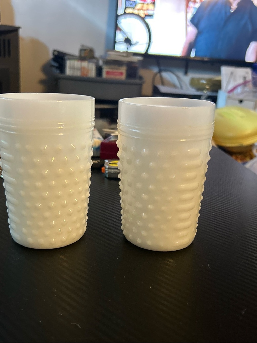 Fenton White Milk Glass Hobnail Tumbler Pair